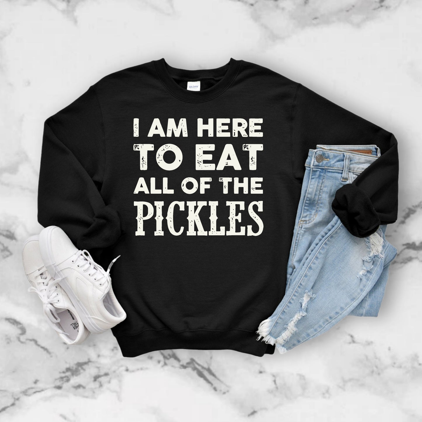 T-Shirt Sweatshirt Humor - I Am Here to Eat All the Pickles Design