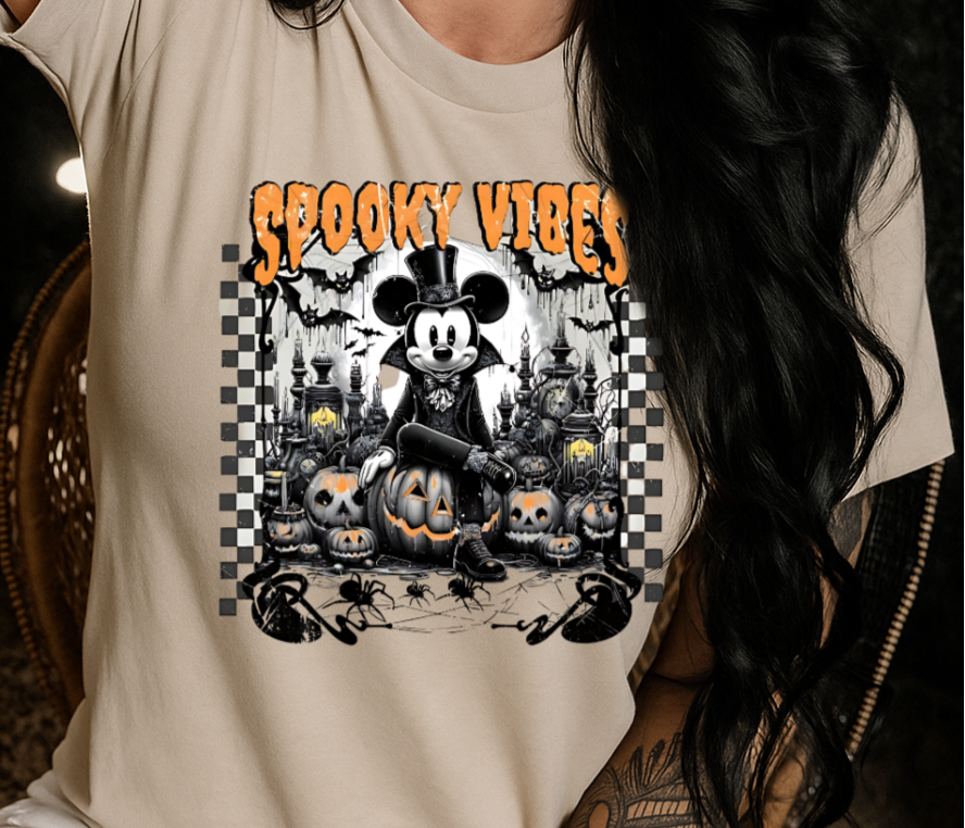 DTF Transfer Spooky Vibes – Gothic Mouse Halloween Pumpkins