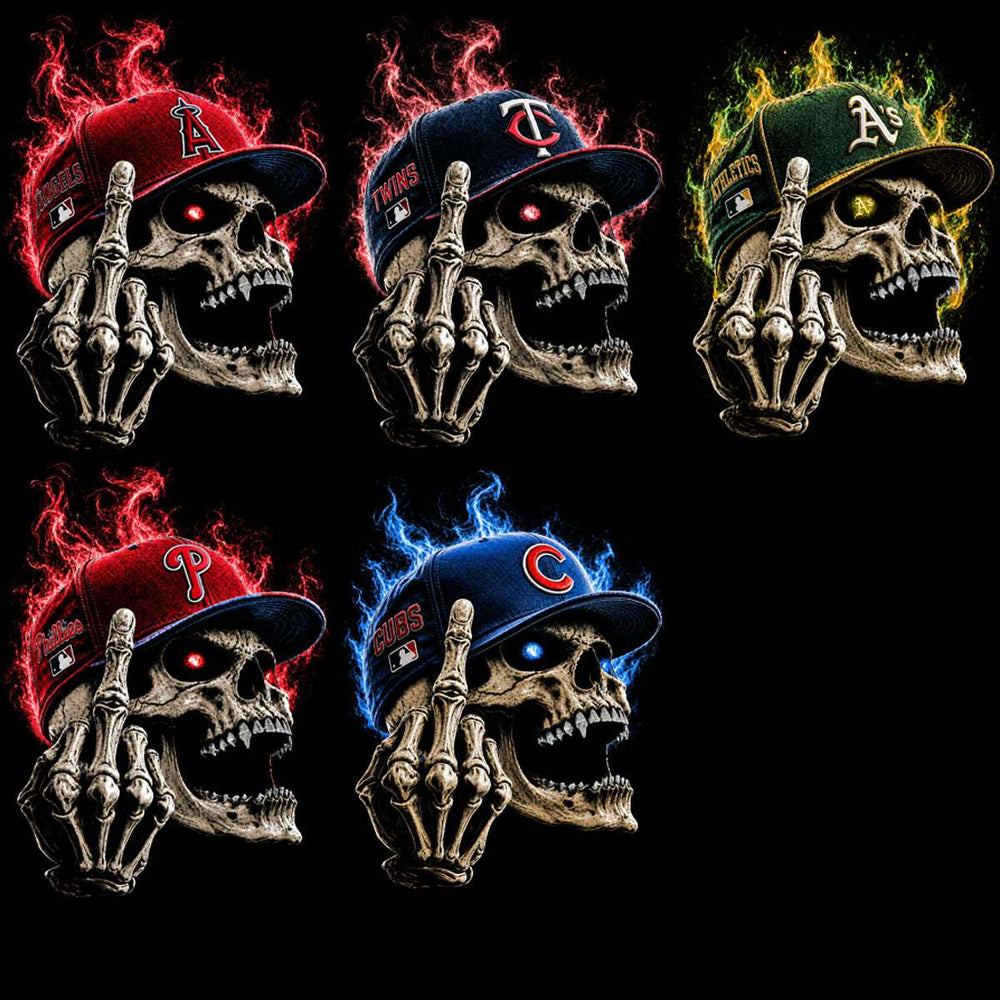 Baseball skull cap team DTF transfer designs for mature audiences