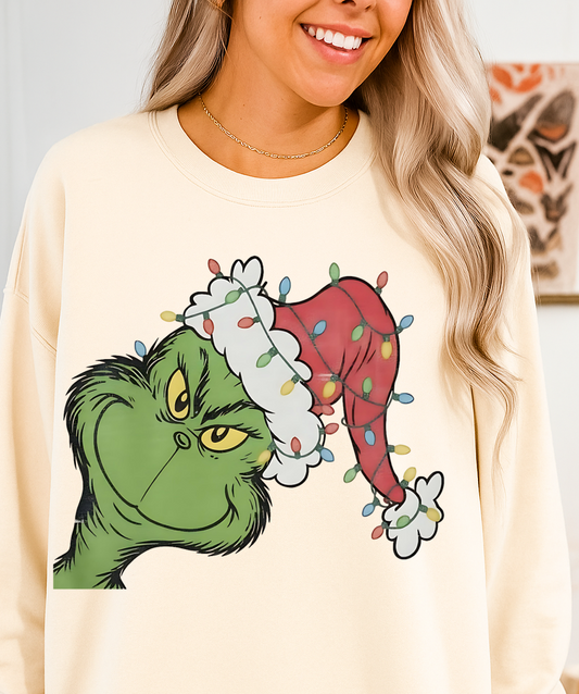 DTF Transfer Funny Grumpy Green Christmas Light-Up Santa Hat