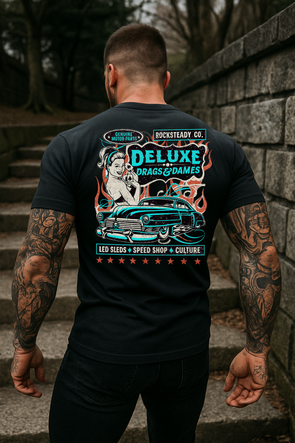 DTF Transfer Deluxe Drags & Dames Pin-Up Hot Rod Speed Shop