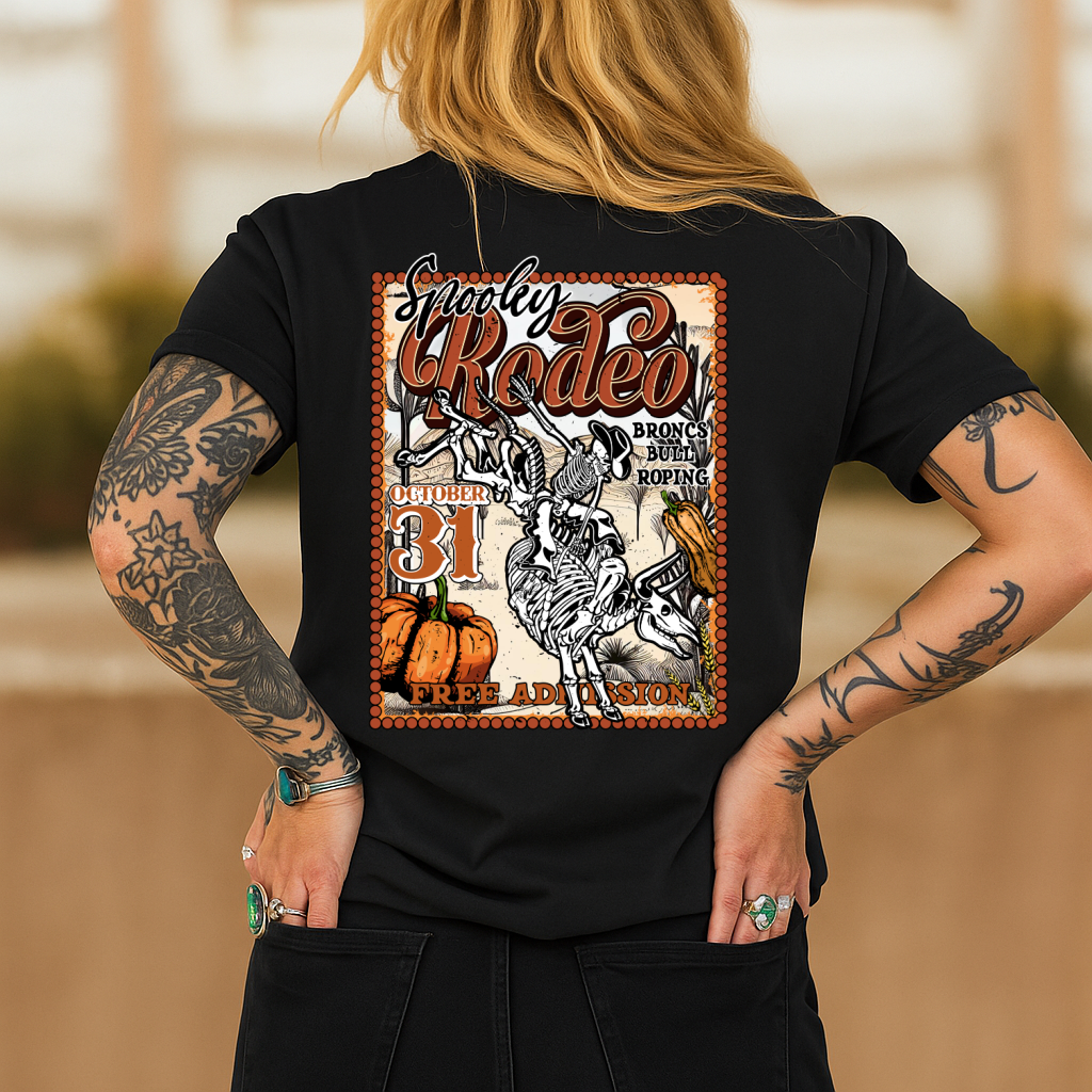 DTF Transfer Spooky Rodeo – Skeleton Bronc Roping Halloween Edition