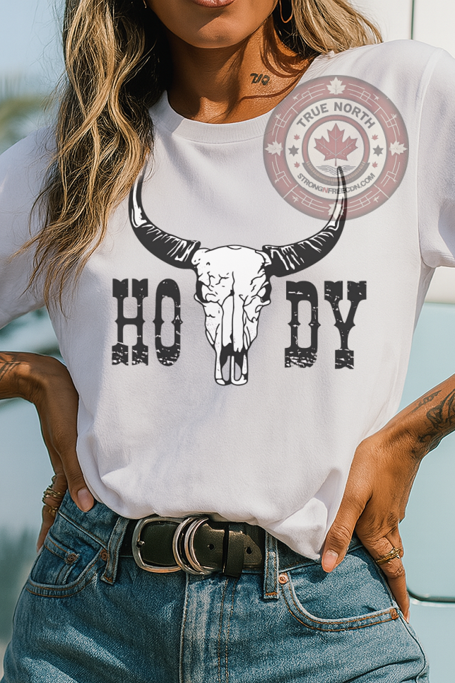DTF Transfer – Howdy Western Skull Design