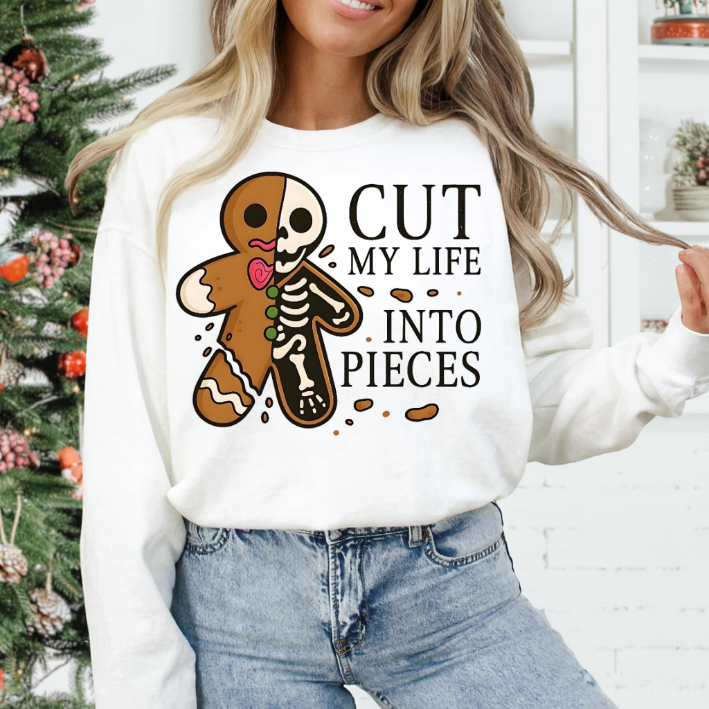 DTF Transfer – Funny Gingerbread Skeleton | Holiday Punk Rock Design