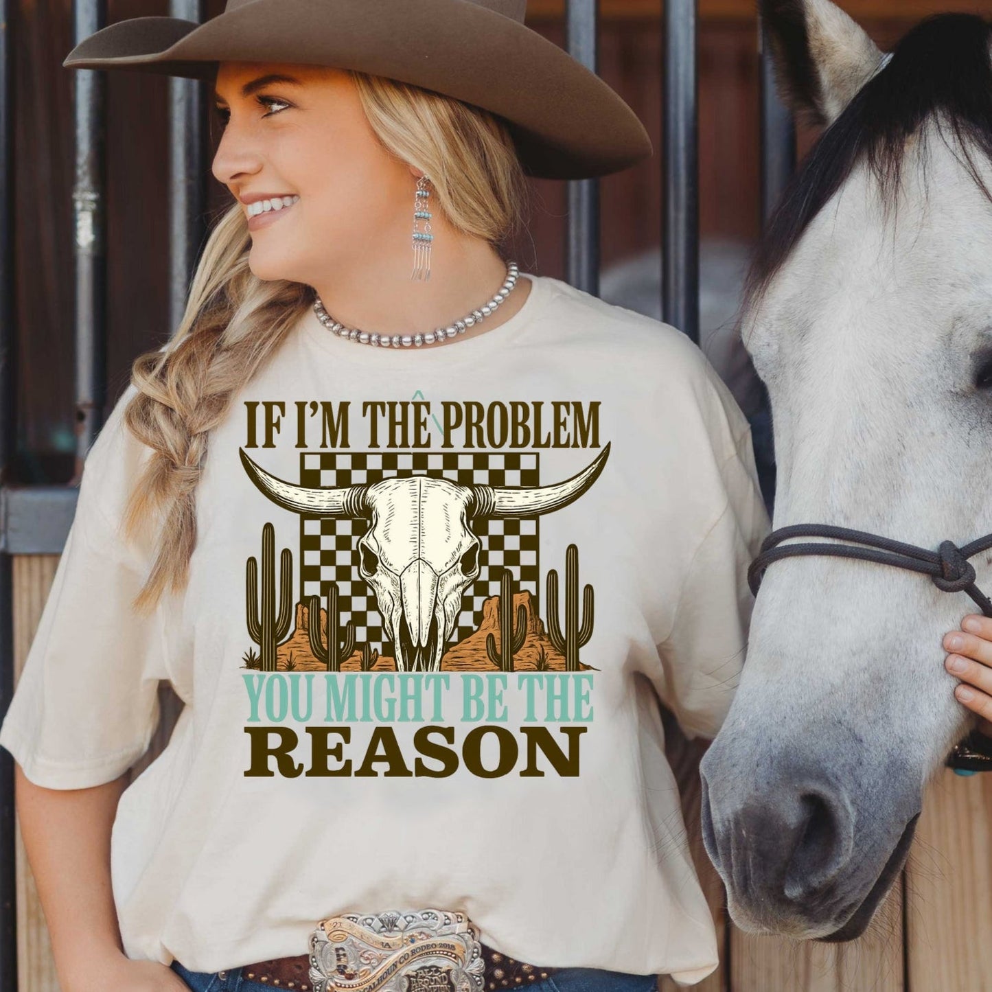 T-Shirt Sweatshirt Crewneck If I’m the Problem You Might Be the Reason – Western Cow Skull