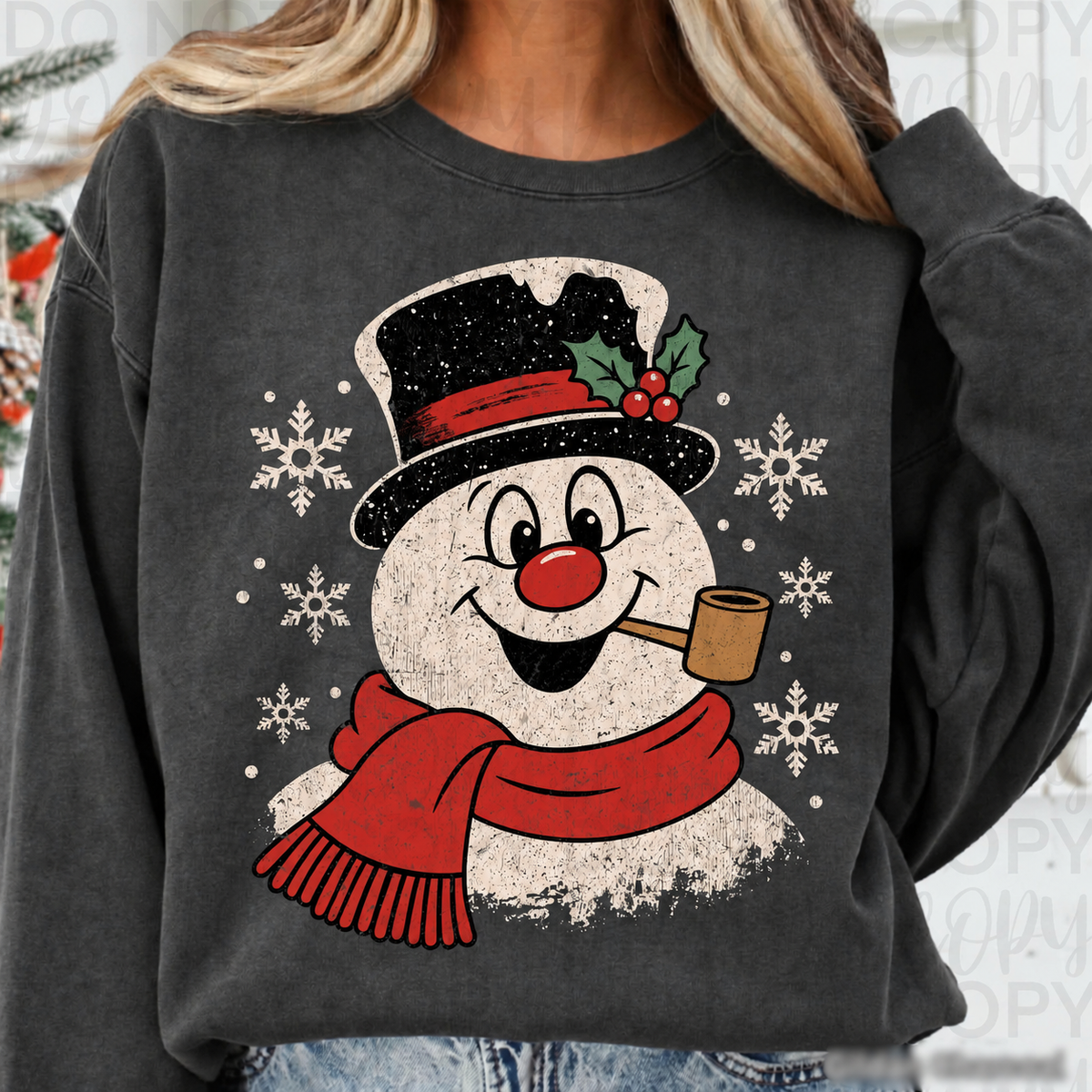 Vintage Smiling Snowman with Pipe printed garment design preview