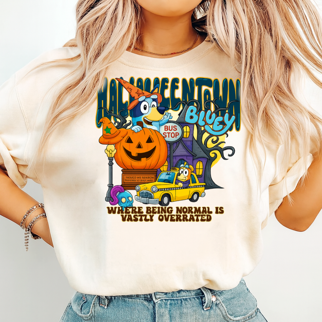 DTF Transfer Halloweentown Blueey Pumpkin Ghost Cartoon T-Shirt