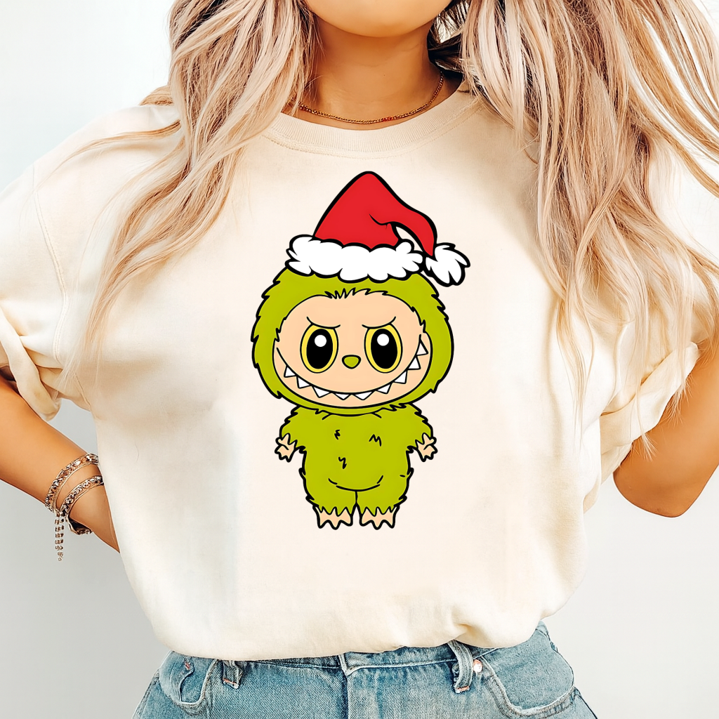 DTF Transfer Kawaiii Christmas Monster Santa Hat Holiday Tee