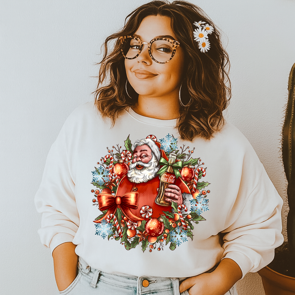 DTF Transfer Vintage Coca-Colaa Santa – Christmas Wreath Design