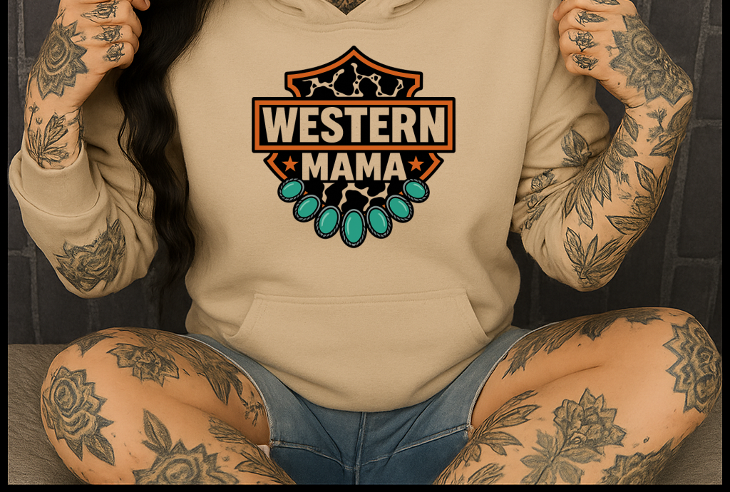 DTF Transfer – Western Mama Badge with Turquoise Stones