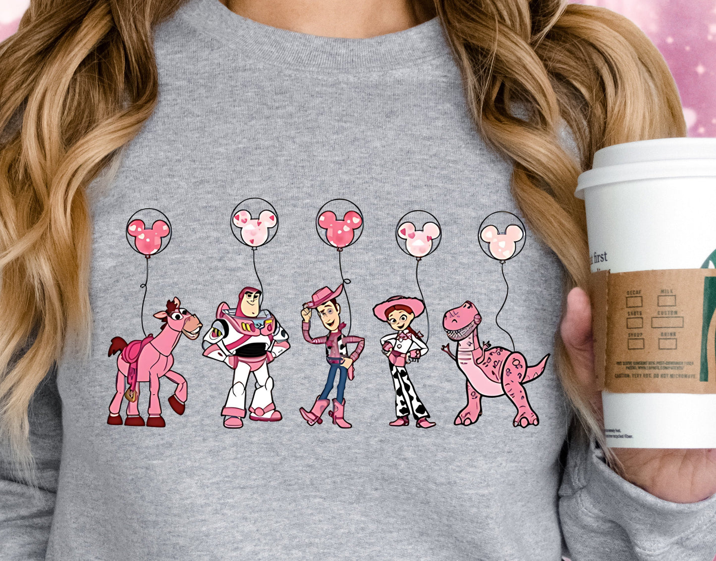 Sweatshirt T-Shirt Crewneck Valentines - Toy Friends with Balloons