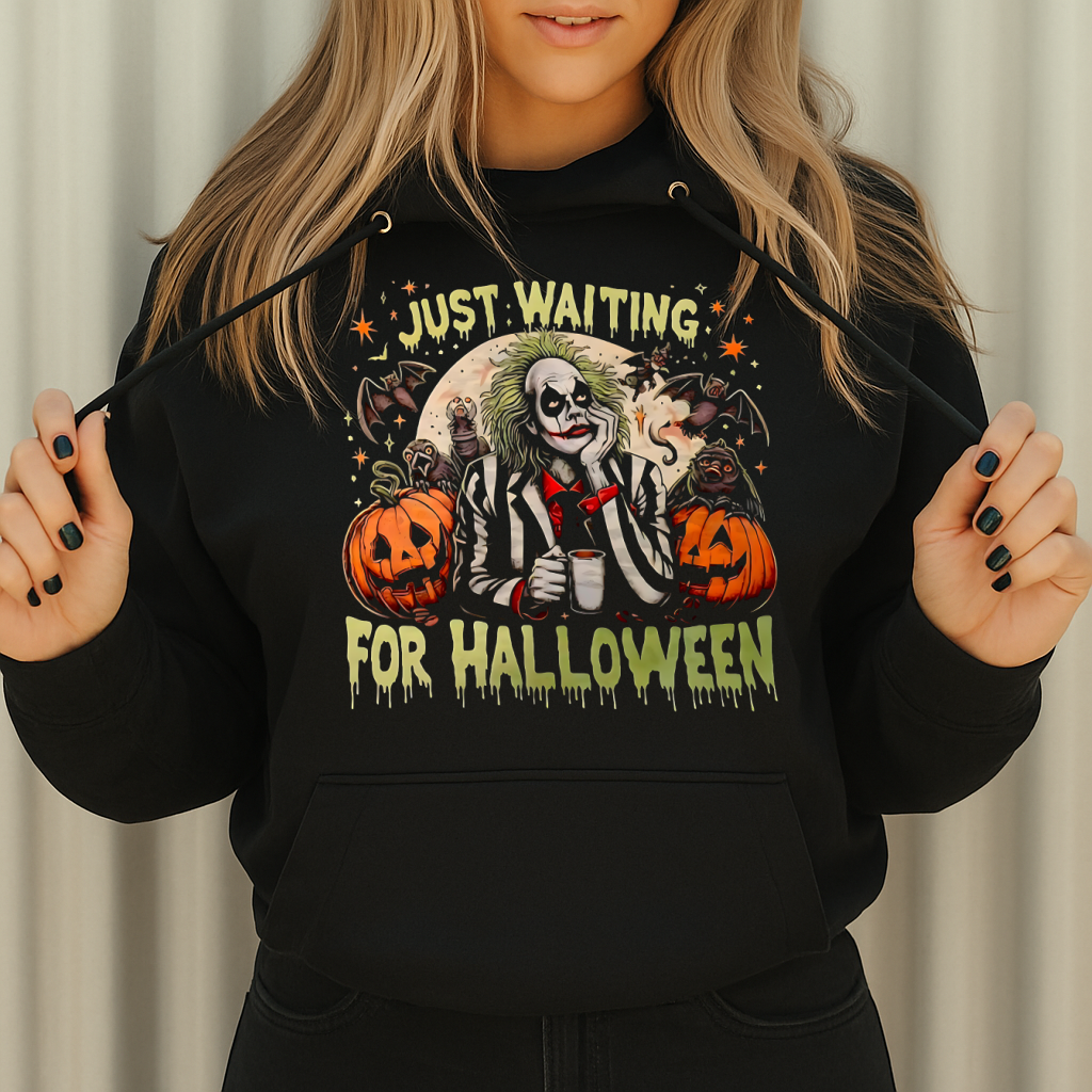 DTF Transfer – Just Waiting for Halloween Beetleejuice-Inspired Design