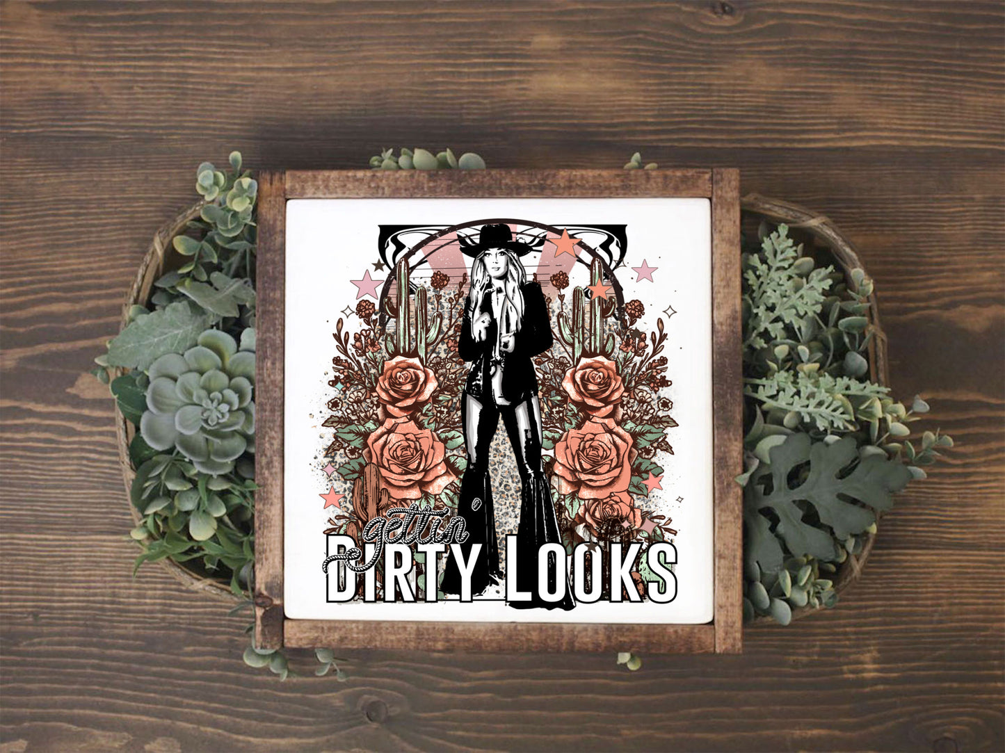 Rustic Wooden Sign - L Wilson - 13" or 7" - Framed - Vintage Home Decor