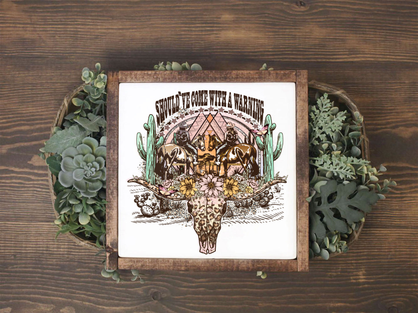 Rustic Wooden Framed Sign - 7" or 13" with Warning Wallen - Farmhouse Home Decor