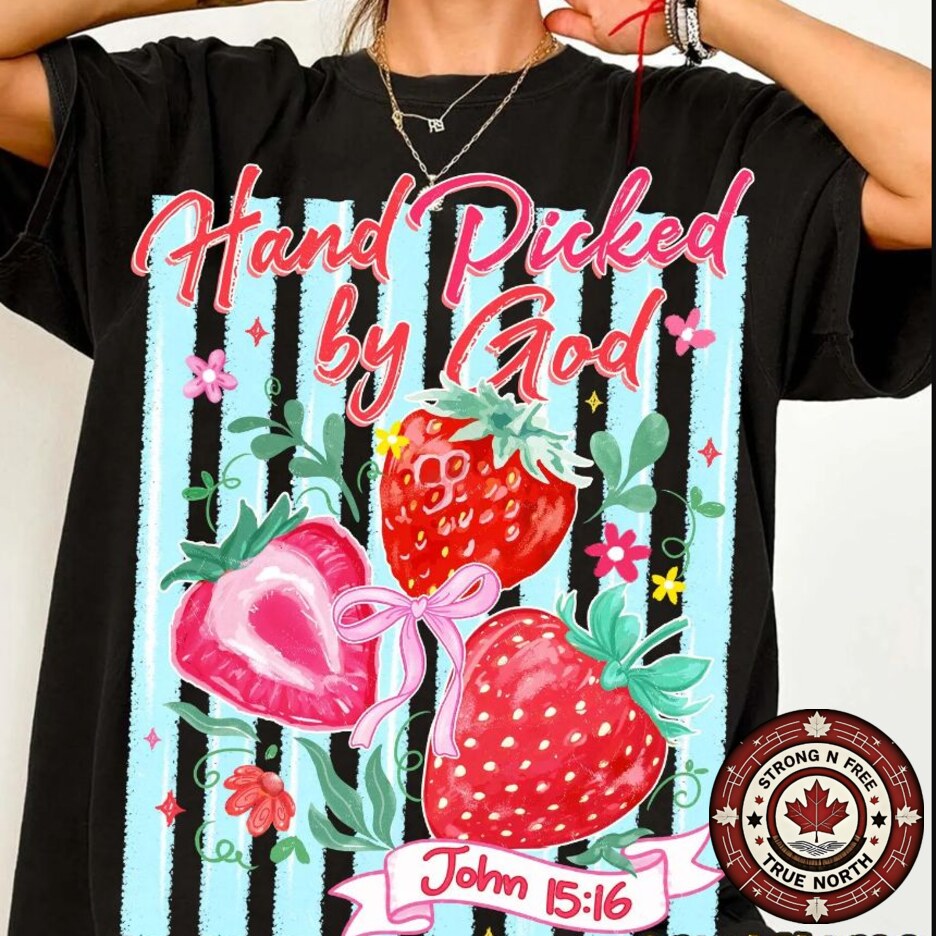 Hand Picked by God Christian DTF transfer on black shirt