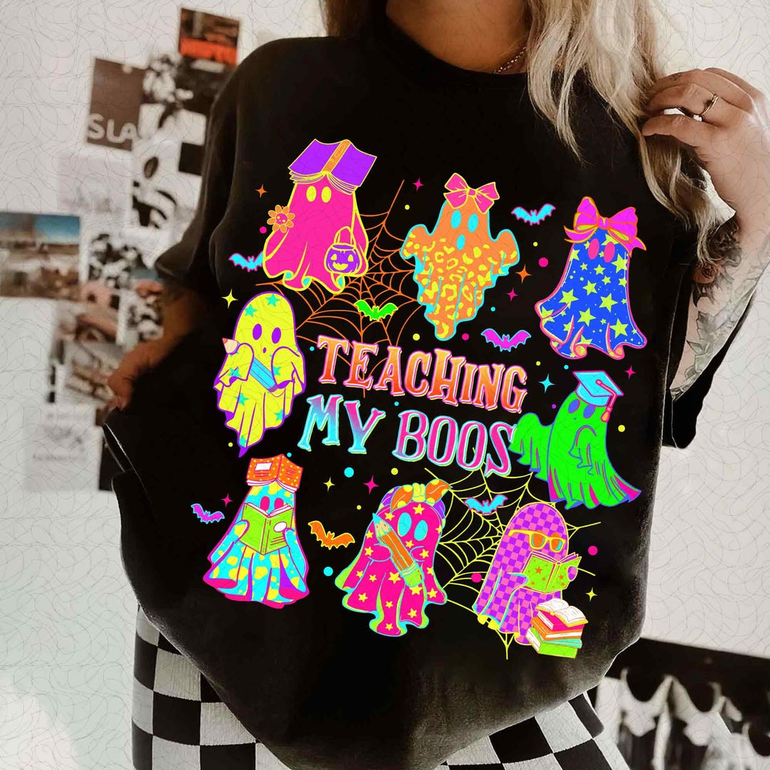 DTF Transfer – Preppy Teaching My Boos – Neon Halloween Teacher