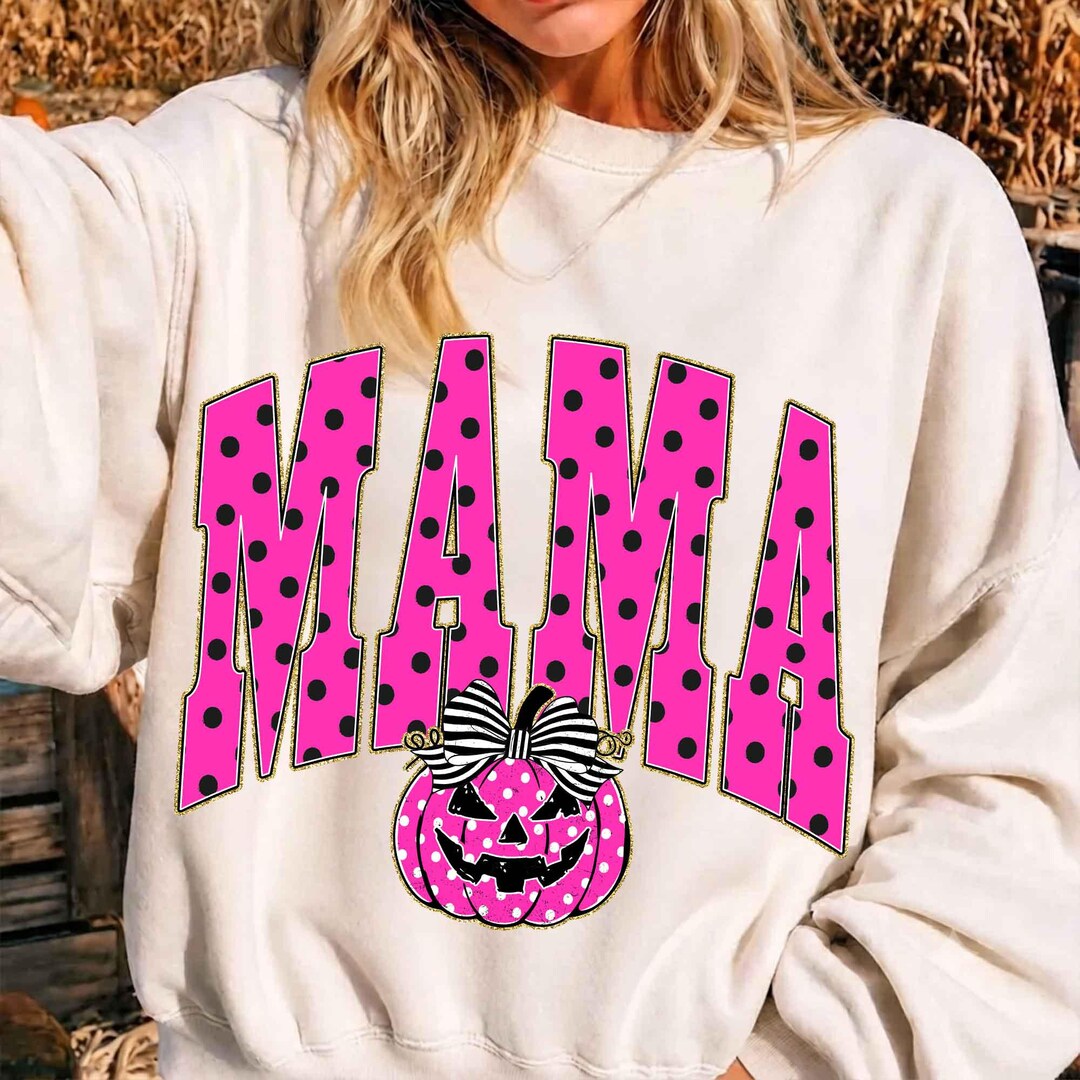 DTF Transfer – Retro Spooky Mama Pink Polka Dots Glitter
