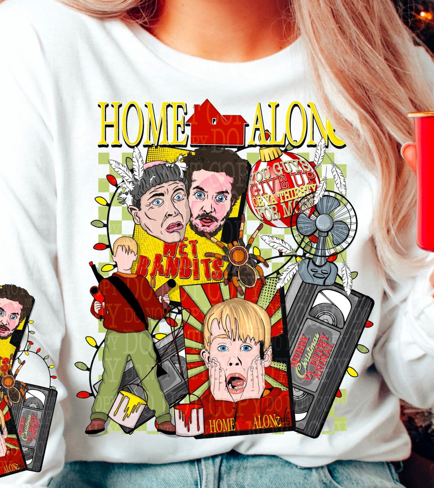 DTF Transfer Christmas Home Alone Parody w/ Sleeve Print Offered