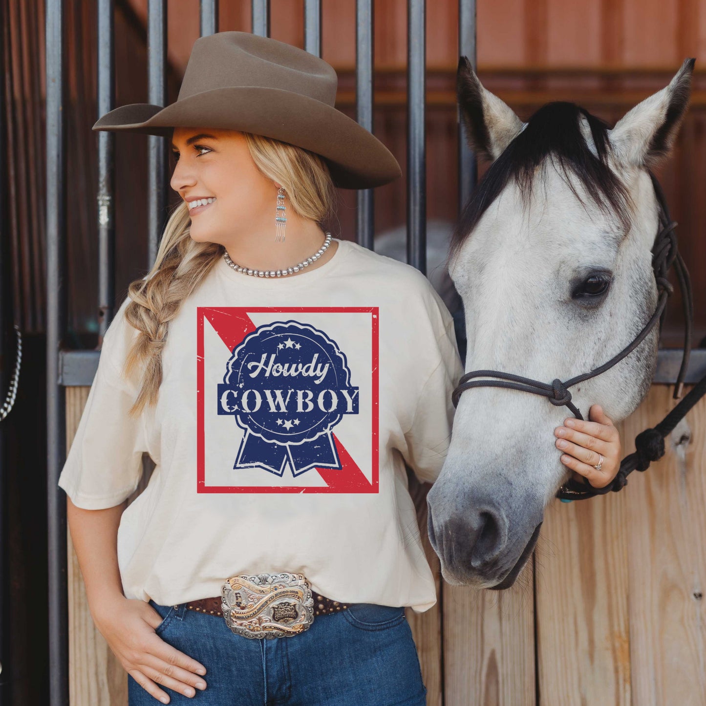 DTF Transfer Western Blue Ripen Parody Howdy Cowboy