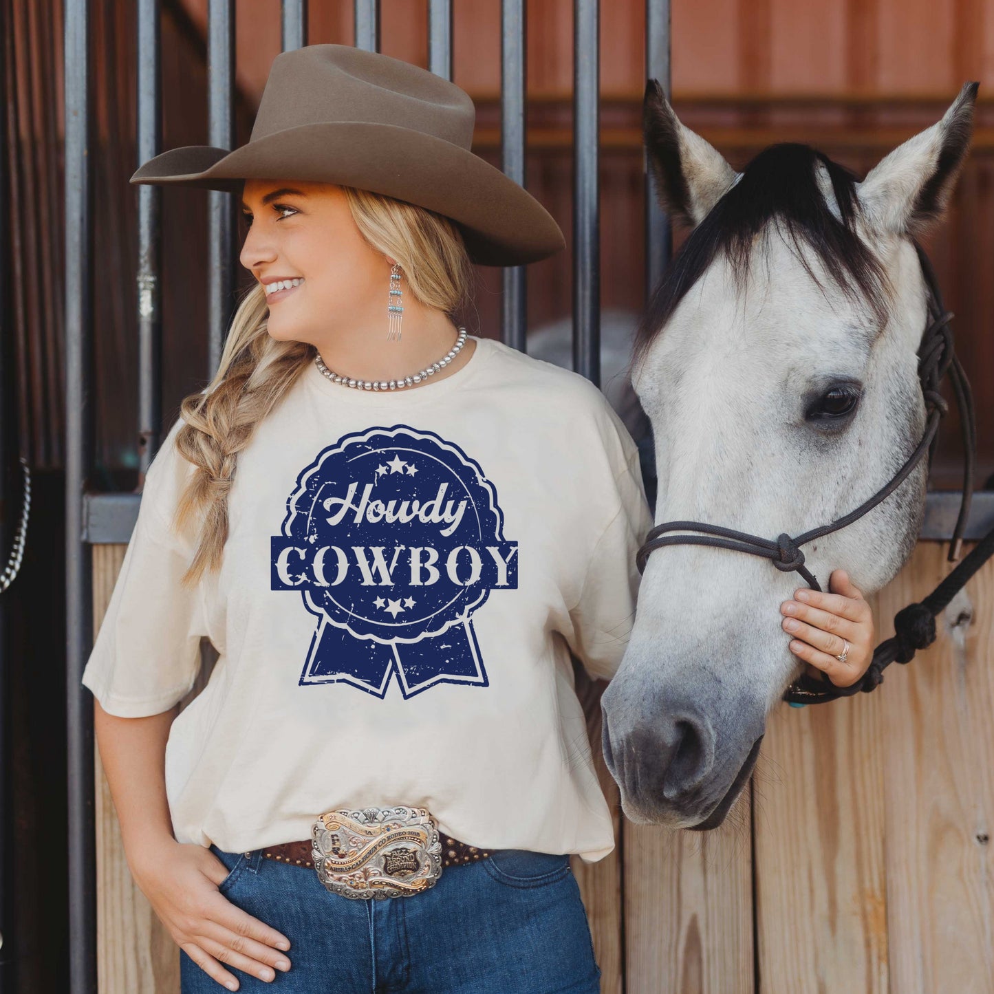 DTF Transfer Western Blue Ripen Parody Howdy Cowboy