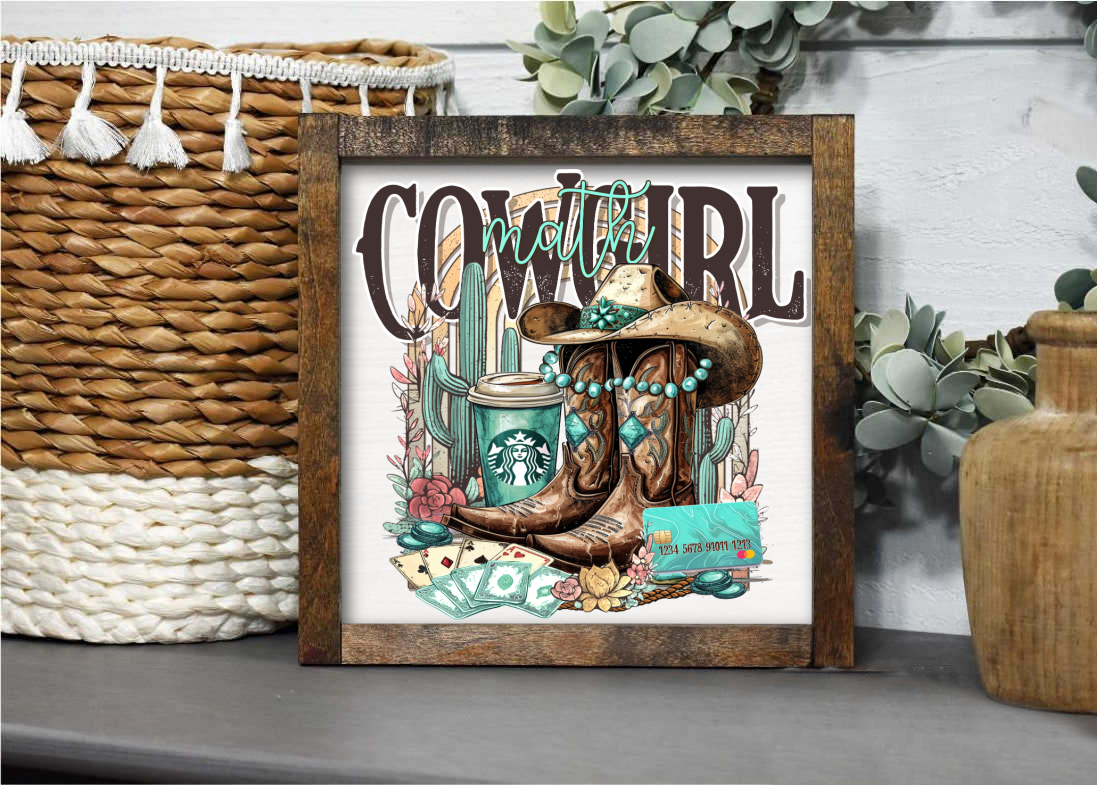 13" Framed Wooden Sign - Cow Girl Math