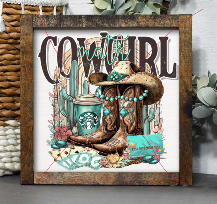 13" Framed Wooden Sign - Cow Girl Math