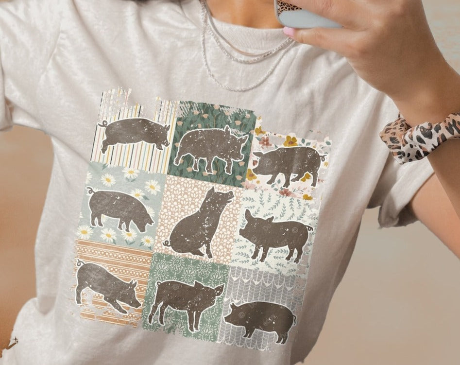 DTF Transfer Country Pigs and Daisies Boho