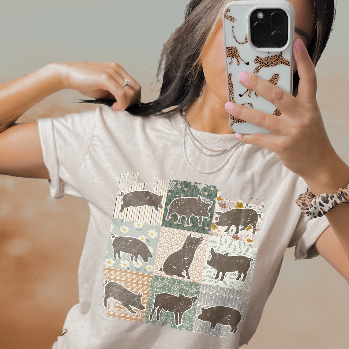 DTF Transfer Country Pigs and Daisies Boho
