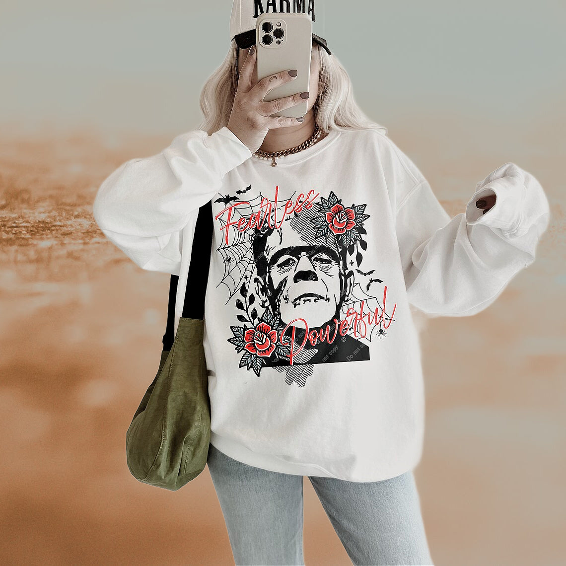 DTF Transfer Frankenstein Tattoo Style Fall Design FEARLESS