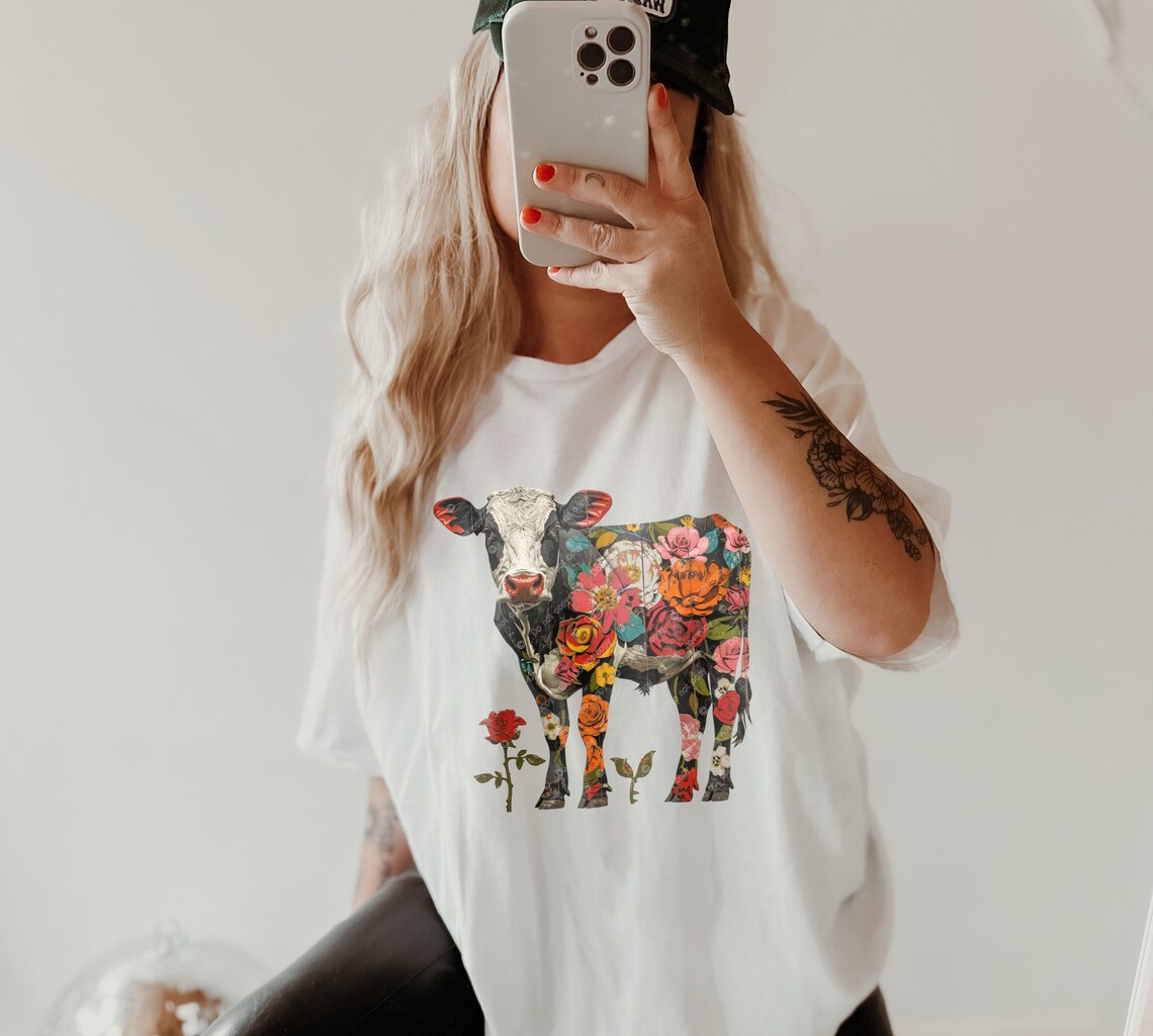 DTF Transfer Western Style Cow Flower Print