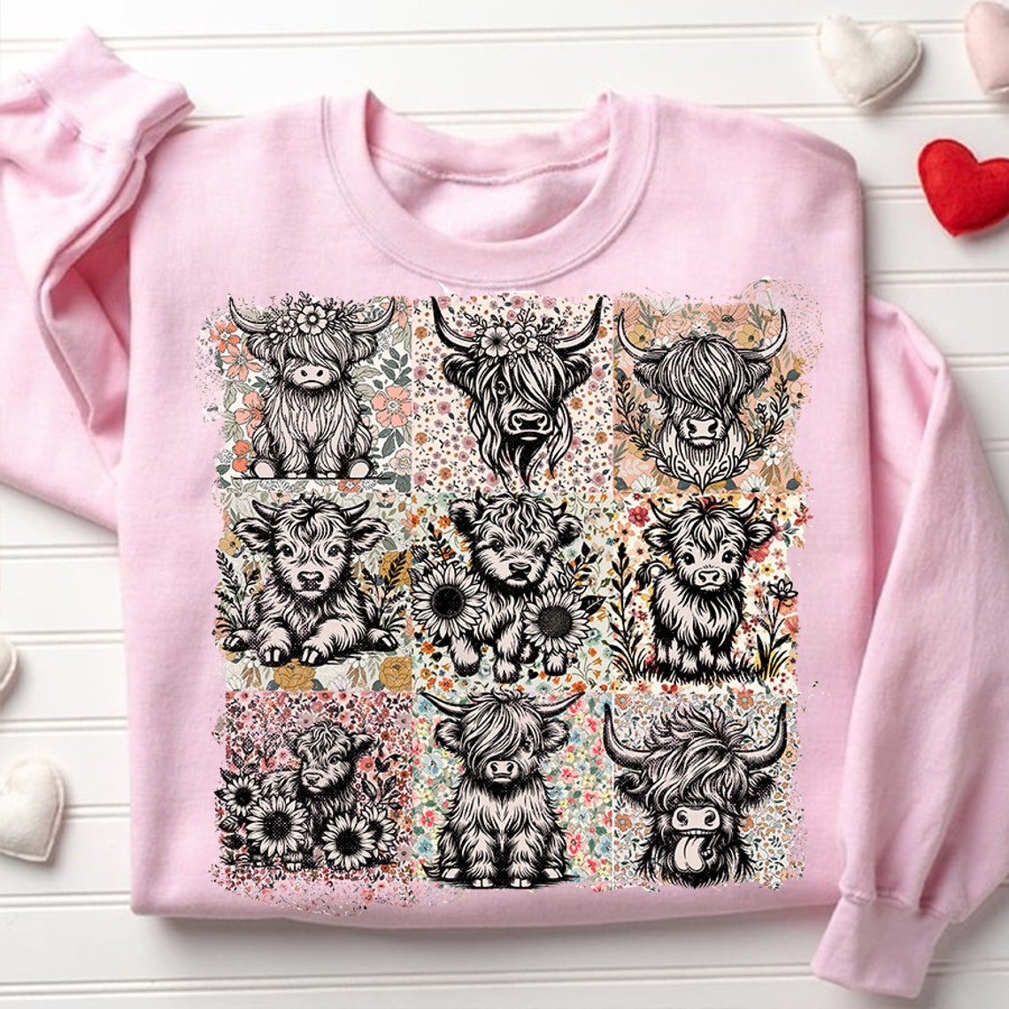 T-Shirt or Sweatshirt Country Vintage Style Cows Highland