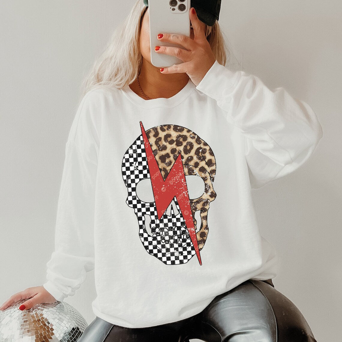DTF Transfer Mama Leopard Print Skull Lighting Bolt