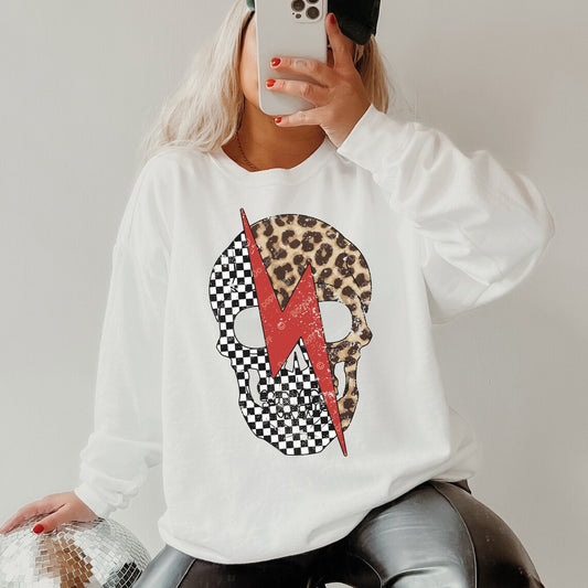 DTF Transfer Mama Leopard Print Skull Lighting Bolt