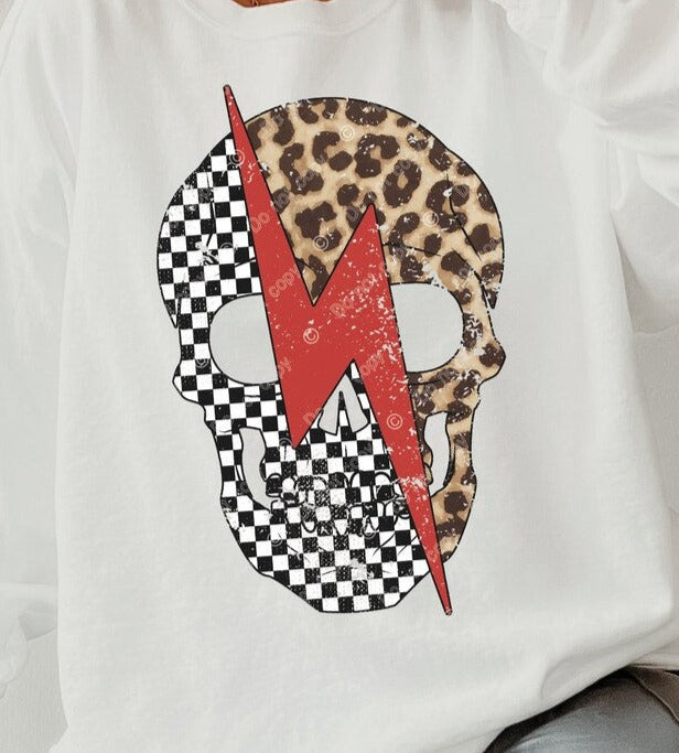 DTF Transfer Mama Leopard Print Skull Lighting Bolt