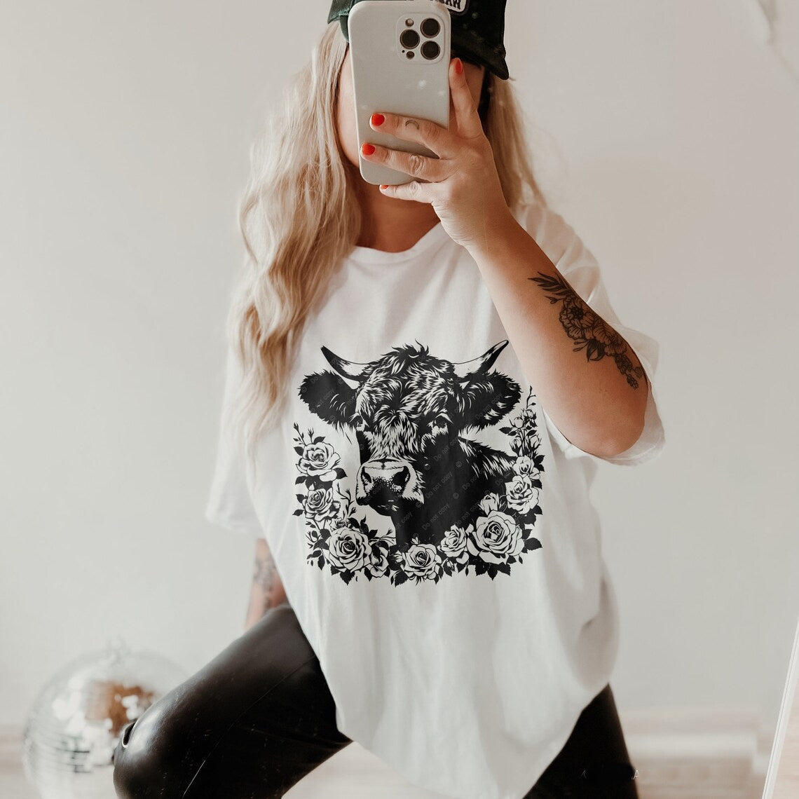 DTF Transfer Black and White Cow Print flowers #2