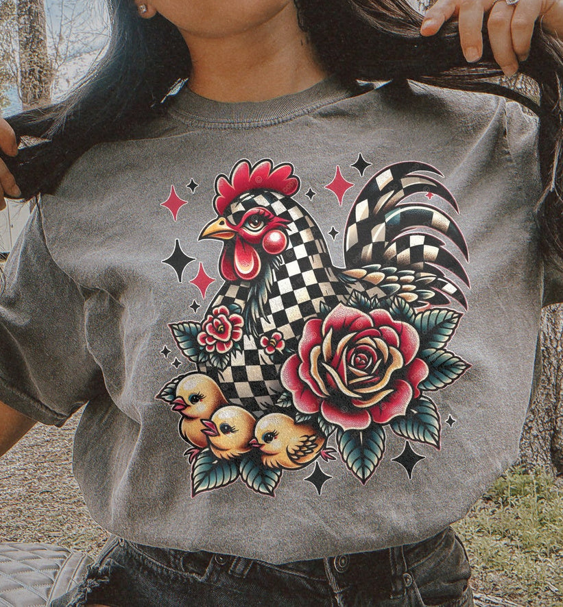 Country Rooster Tattoo Tee Classic Style T-Shirt with Sweatshirt Option