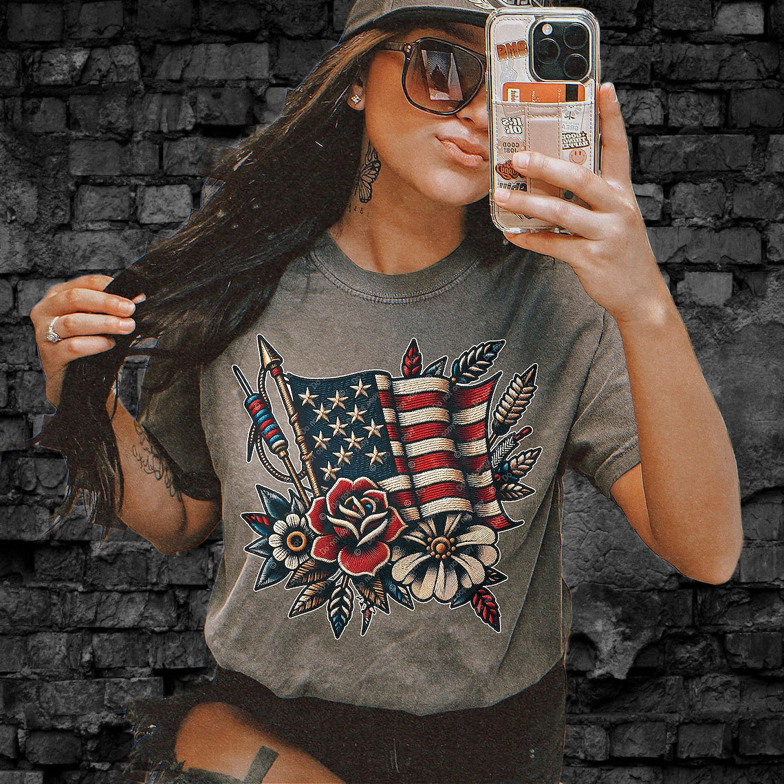 USA July T-ShirtSweatshirt - Faux Embroidery Style - Perfect for 4th of July Celebrations