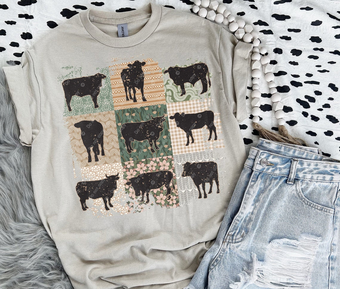 DTF Transfer Country Rustic Cow Boho Print