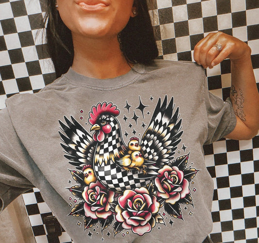 Country Rooster Tattoo T-Shirt or Sweatshirt - Trendy Design with Vintage Vibe