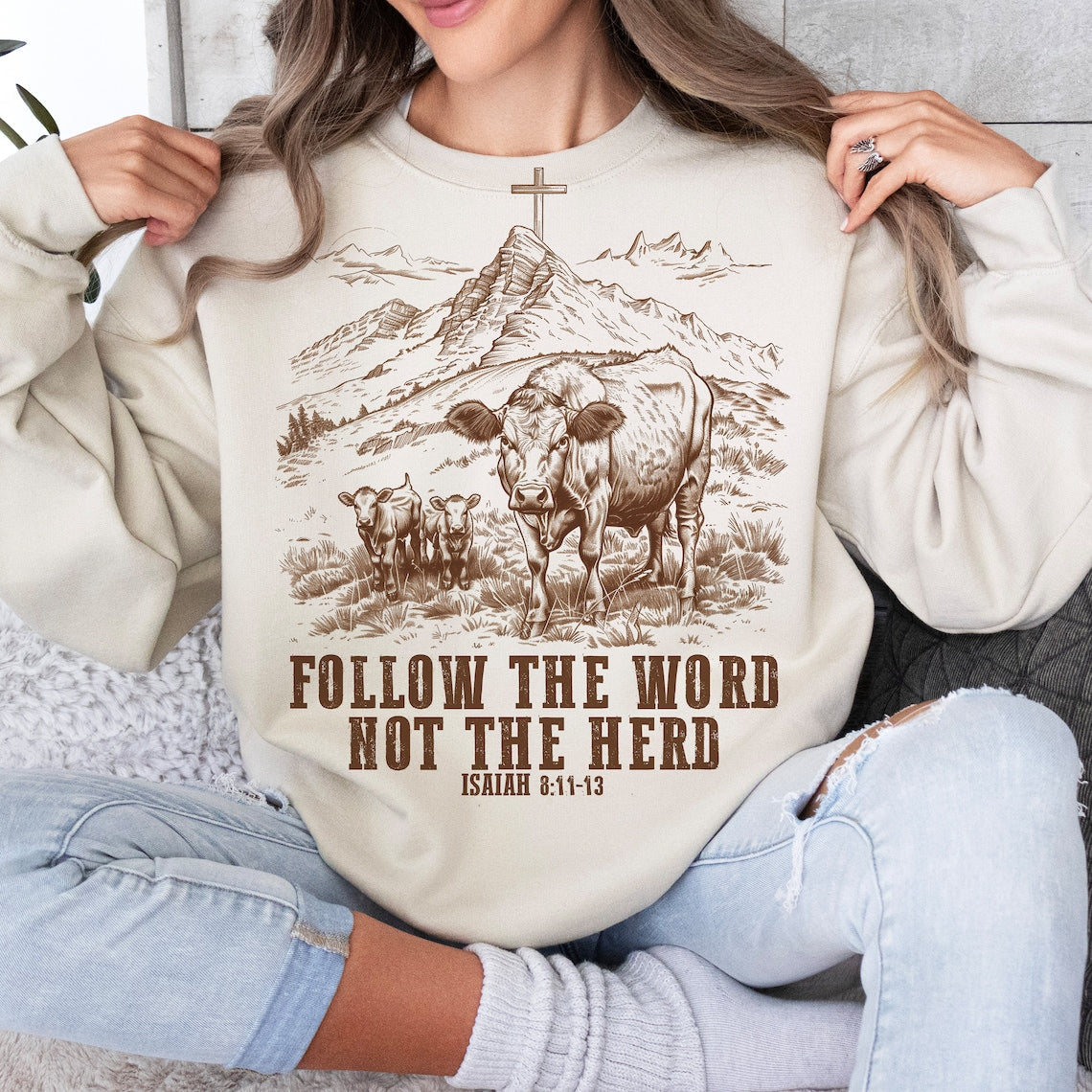 Christian T-Shirt Sweatshirt - Follow the Word Not the Herd Western Style