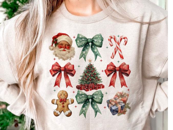 DTF Transfer Christmas Santa Bows Gingerbread Candy Canes