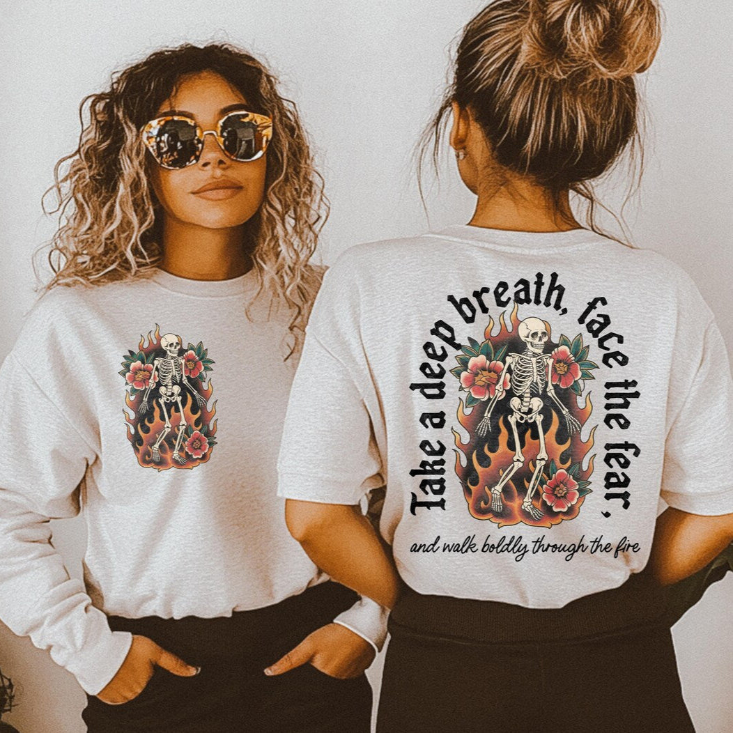 DTF Transfer Floral Skeleton โ Take a Deep Breath Face the Fear Quote