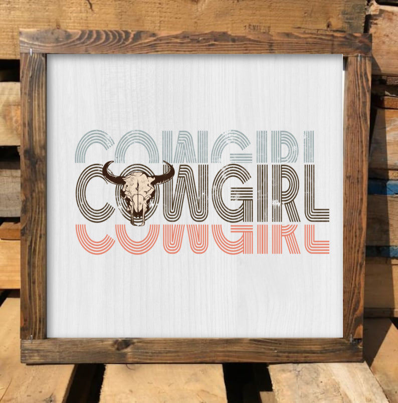 Rustic Framed Wooden 7" & 13" Cowgirl