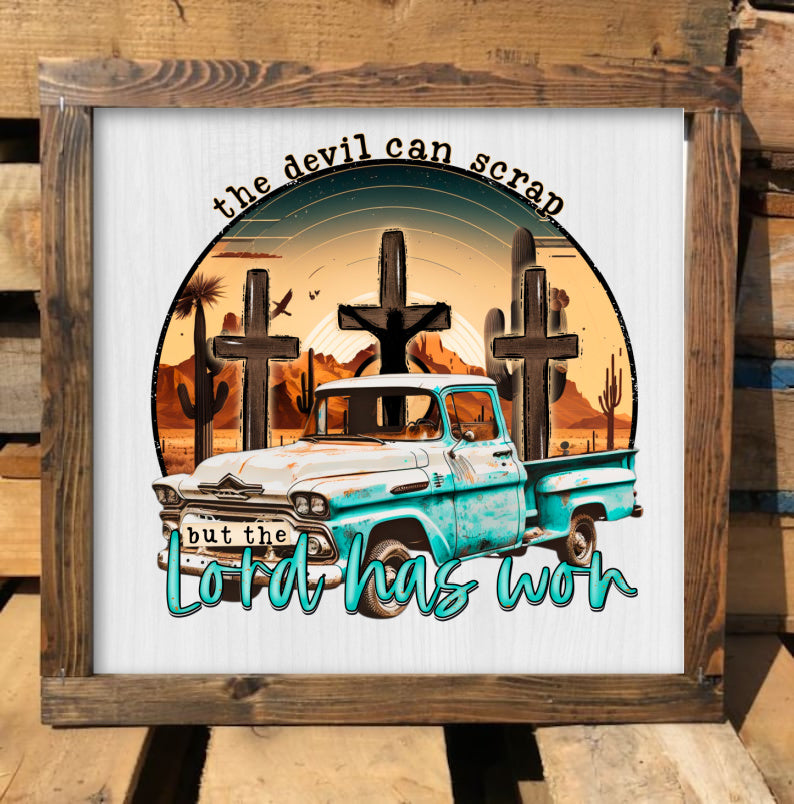 Rustic Framed Wooden 7" & 13" The Devil Can Scrap