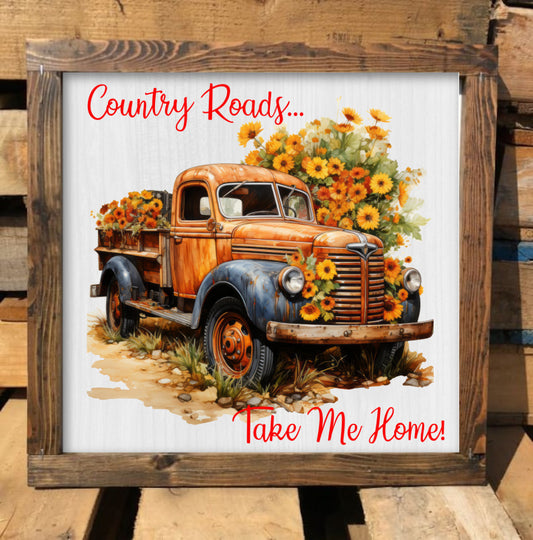 Rustic Framed Wooden 7" & 13" Country Roads
