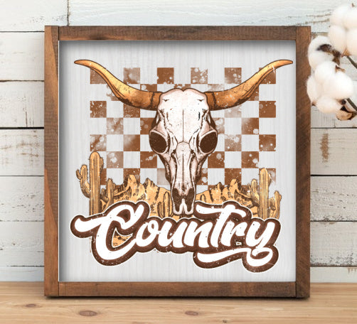 Rustic Framed Wooden 2 Sizes Country Farmhouse Cow Skull