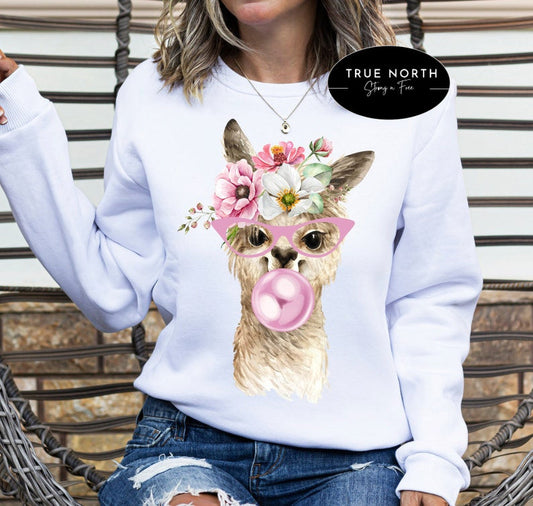 Stylish Pink Glasses Lama T-Shirt or Sweatshirt Perfect for Any Occasion