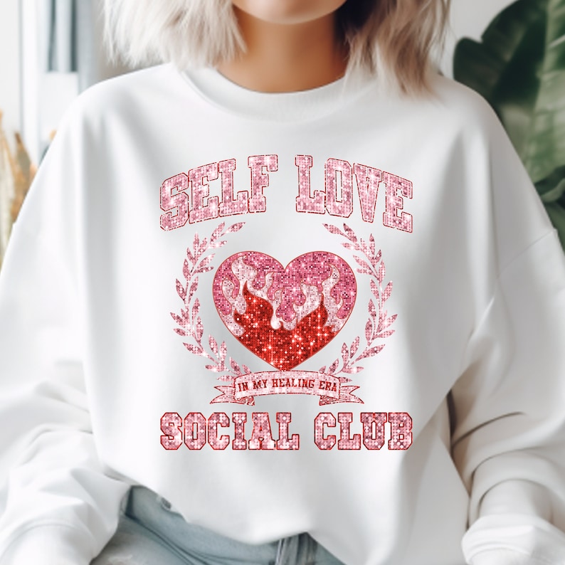 DTF Transfer Valentine Self Love sequin faux