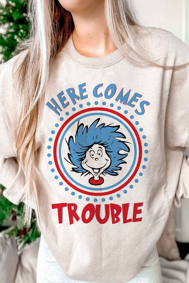 DTF Transfer Valentines Here Comes Trouble