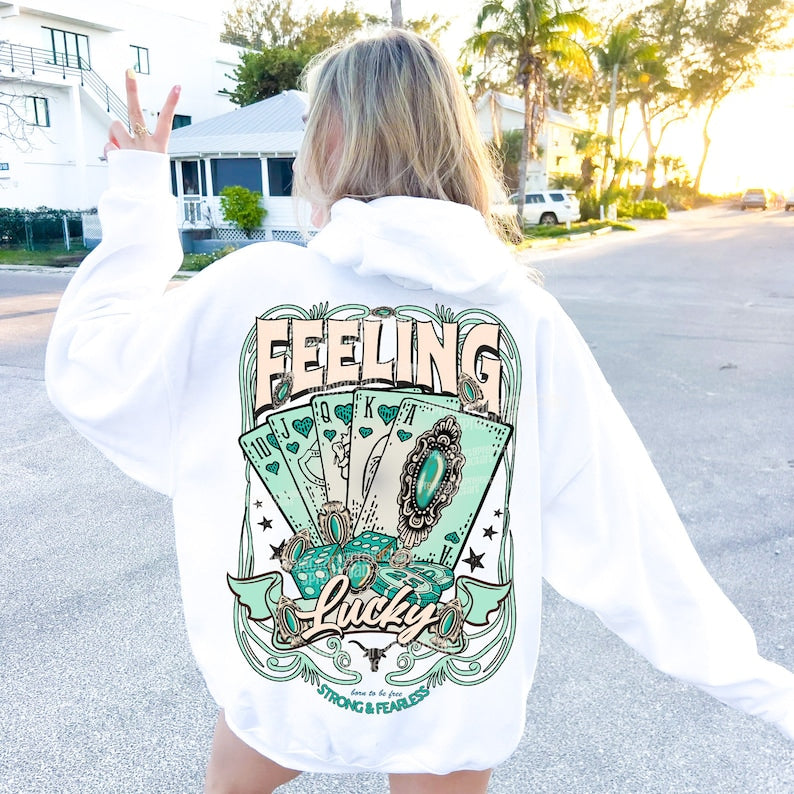 DTF Transfer Feeling Lucky Western Poker & Turquoise Design